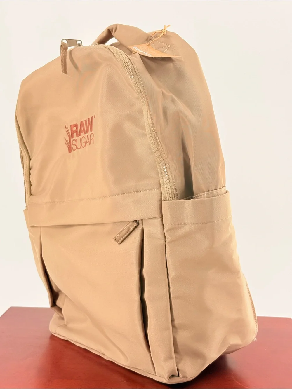 Sugar Beige Raw logo Nylon Backpack for Men